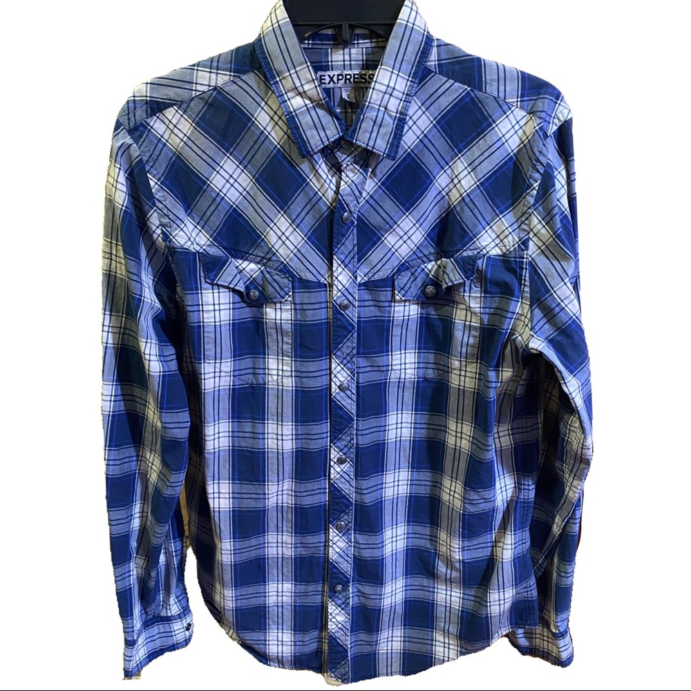 Express blue plaid button down